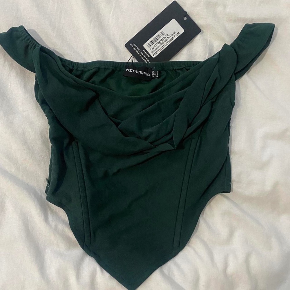 PLT dark green corset mesh Bardot top BNWT